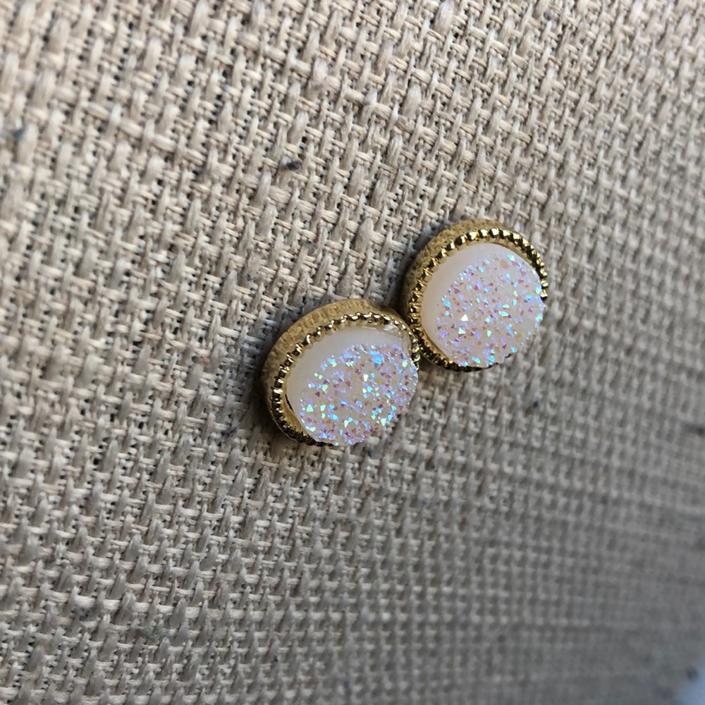 White & Gold Druzy Earring Stud - Picture 3 of 3